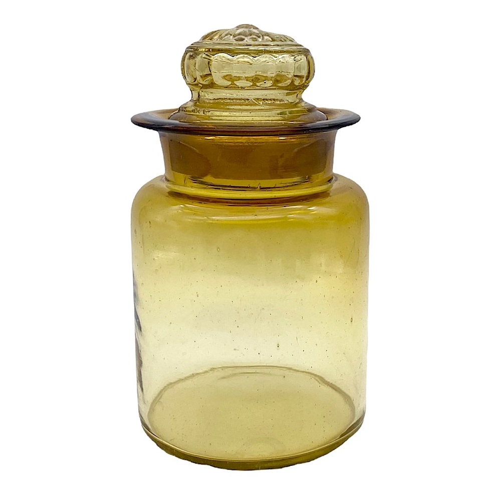 Vintage amber yellow glass canister apothecary jar with lid